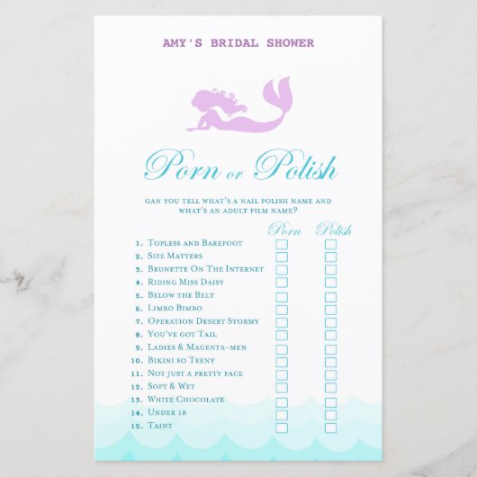 印刷されたマーメイドブライダルシャワーゲーム，ウェディングシャワー (正面)