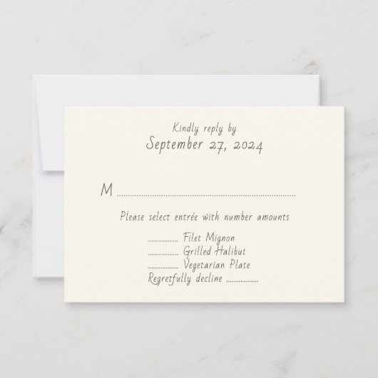 印刷されたメニュ結婚ーの返信カード 出欠カード (正面)