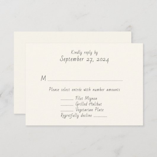 印刷されたメニュ結婚ーの返信カード 出欠カード (正面/裏面)