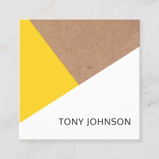印刷されたモダンクラフトイエローホワイトジオメトリ スクエア名刺 (正面)