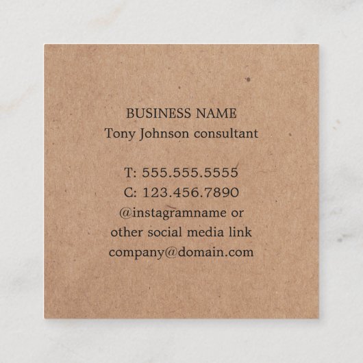 印刷されたモダンクラフトイエローホワイトジオメトリ スクエア名刺 (裏面)