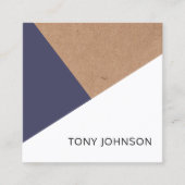 印刷されたモダンクラフト濃い青の白のジオメトリ スクエア名刺 (正面)