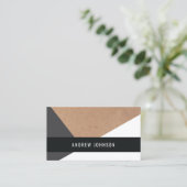 印刷されたモダンクラフト紙グレーホワイトジオメトリ 名刺 (スタンド正面)