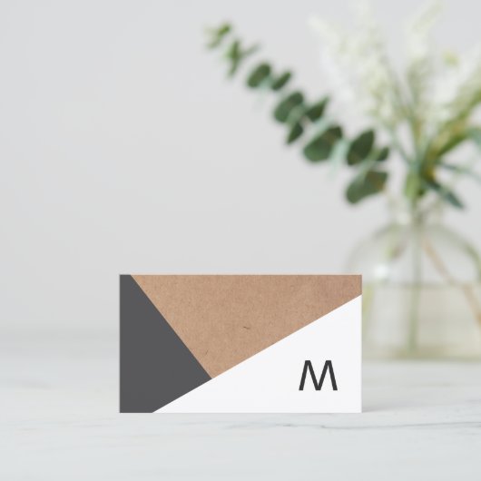 印刷されたモダンクラフト紙グレーホワイトジオメトリ 名刺 (スタンド正面)