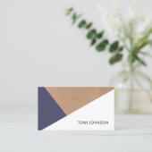 印刷されたモダンクラフト紙ブルーホワイトジオメトリ 名刺 (スタンド正面)