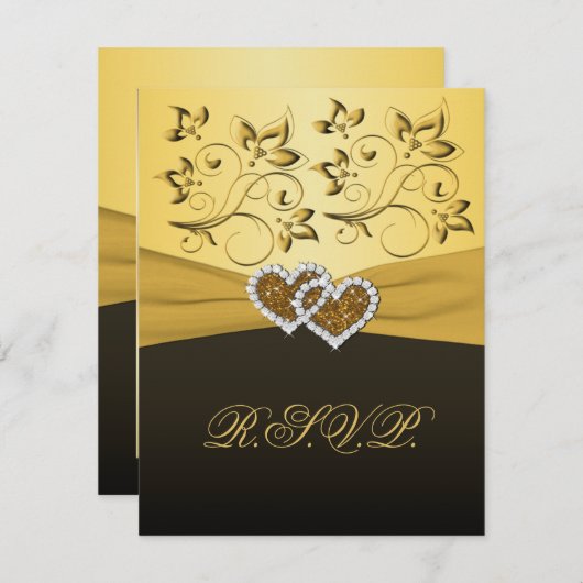 印刷されたリボンによって結合されるハートRSVPカード 出欠カード (正面/裏面)