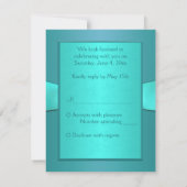 印刷されたリボンのティール（緑がかった色）、水の花柄IIの応答カード 出欠カード (裏面)