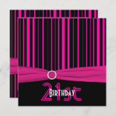 印刷されたリボンのピンクおよび黒のストライプの第21誕生日 招待状 (正面/裏面)