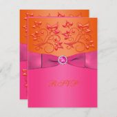 印刷されたリボンのピンク、オレンジ花の応答カード 出欠カード (正面/裏面)