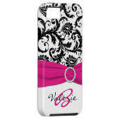 印刷されたリボンのピンク、黒、白い花のダマスク織 Case-Mate iPhoneケース (裏面/右)
