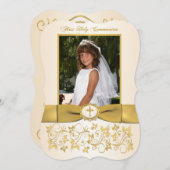 印刷されたリボンの形ファンシー状の聖餐式の写真 招待状 (正面/裏面)