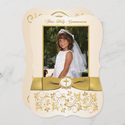 印刷されたリボンの形ファンシー状の聖餐式の写真 招待状 (正面/裏面)