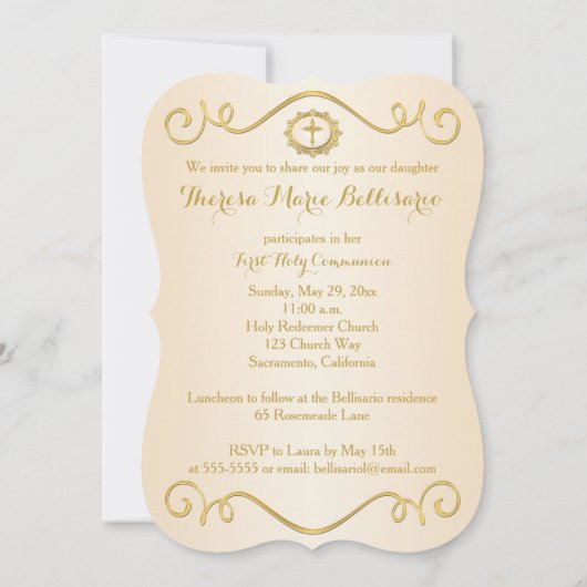 印刷されたリボンの形ファンシー状の聖餐式の写真 招待状 (裏面)