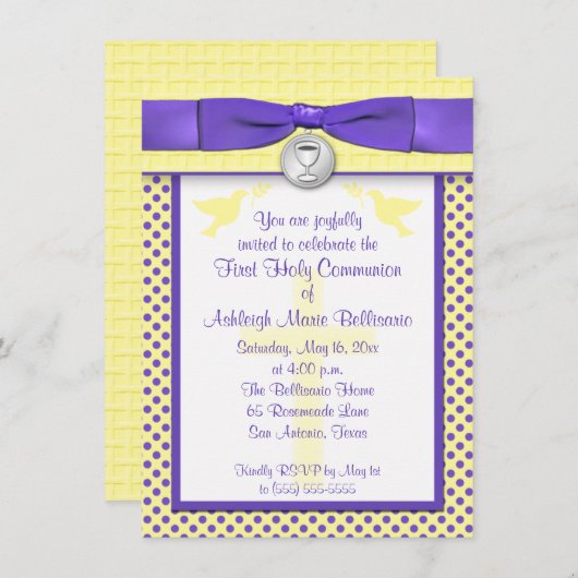 印刷されたリボンの最初聖餐式の招待状 招待状 (正面/裏面)