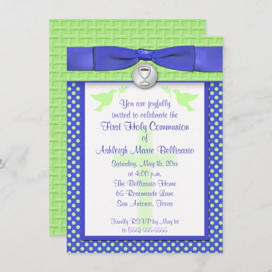 印刷されたリボンの最初聖餐式の招待状 招待状 (正面/裏面)
