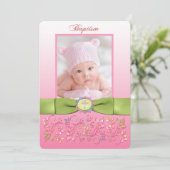 印刷されたリボンの洗礼の写真の招待状-女の子 招待状 (スタンド正面)
