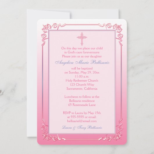 印刷されたリボンの洗礼の写真の招待状-女の子 招待状 (裏面)