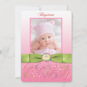 印刷されたリボンの洗礼の写真の招待状-女の子 招待状 (正面)