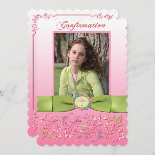 印刷されたリボンの確認の写真の招待状 招待状 (正面/裏面)