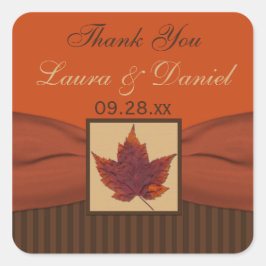 印刷されたリボンの秋の葉1.5"結婚式のステッカー スクエアシール