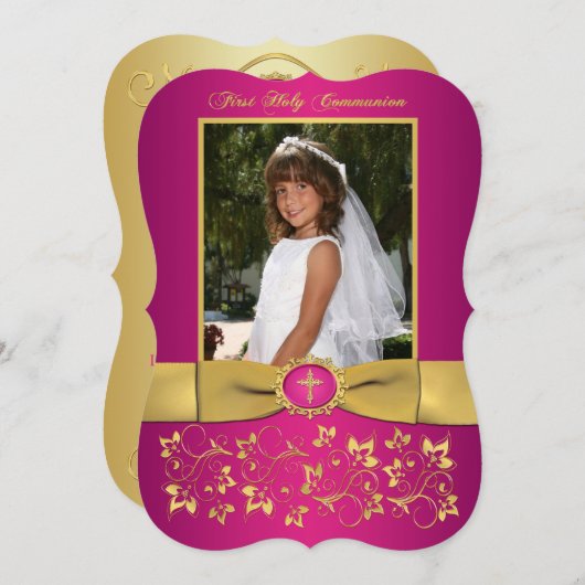 印刷されたリボンの空想の形の聖餐式の写真 招待状 (正面/裏面)