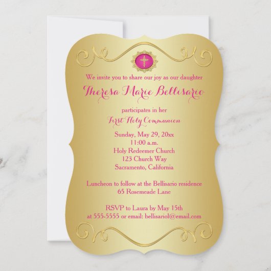 印刷されたリボンの空想の形の聖餐式の写真 招待状 (裏面)