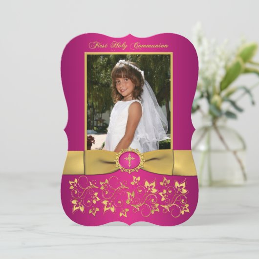 印刷されたリボンの空想の形の聖餐式の写真 招待状 (スタンド正面)