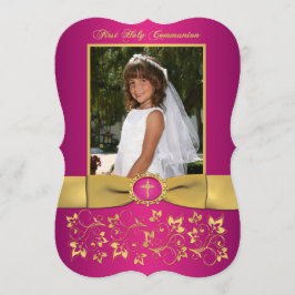 印刷されたリボンの空想の形の聖餐式の写真 招待状