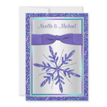 印刷されたリボンの紫色の水の銀製結婚式の招待