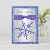 印刷されたリボンの紫色の水の銀製結婚式の招待 招待状 (スタンド正面)