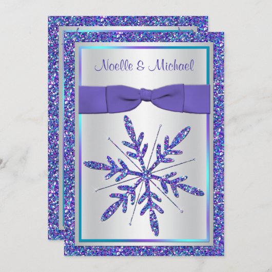 印刷されたリボンの紫色の水の銀製結婚式の招待 招待状 (正面/裏面)