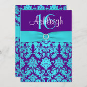 印刷されたリボンの紫色、水の第16誕生日の招待2 招待状 (正面/裏面)