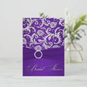 印刷されたリボンの紫色、銀製のブライダルシャワーの招待 招待状 (スタンド正面)