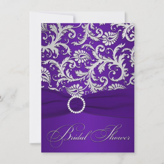 印刷されたリボンの紫色、銀製のブライダルシャワーの招待 招待状 (正面)