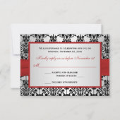 印刷されたリボンの赤く、灰色、及び黒いダマスク織RSVPカード 出欠カード (裏面)