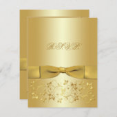 印刷されたリボンの金ゴールドの花の応答カード 出欠カード (正面/裏面)