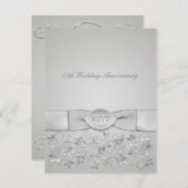 印刷されたリボンの銀製灰色花RSVPカード 出欠カード (正面/裏面)