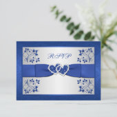 印刷されたリボンの青、銀製の花の応答カード 出欠カード (スタンド正面)