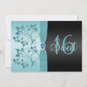 印刷されたリボンの青、黒い菓子16の招待 招待状 (正面)