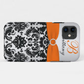 印刷されたリボンの黒のオレンジ銀製のダマスク織のiPhone 5 Case-Mate iPhoneケース (裏面(横))