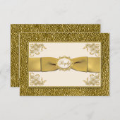 印刷されたリボンアイボリー金ゴールドフローラ返信カード 出欠カード (正面/裏面)