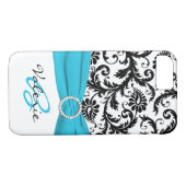 印刷されたリボンアクア、黒、白フローラダマスク Case-Mate iPhoneケース (裏面(横))