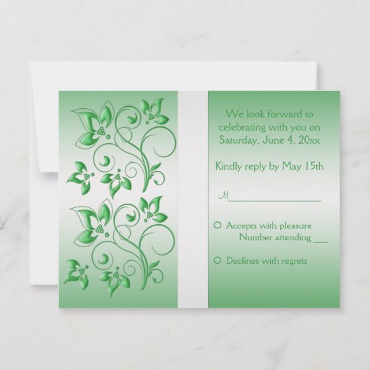 印刷されたリボンエメラルドグリーン、白い返信カード 招待状 (裏面)