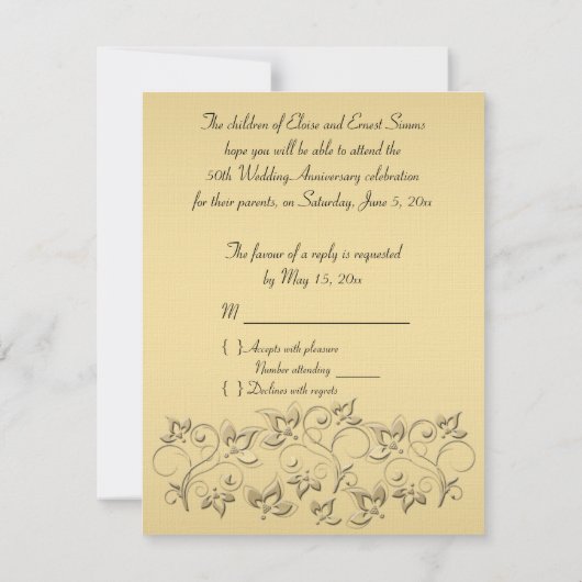 印刷されたリボンカード50年の記念日RSVP 出欠カード (裏面)