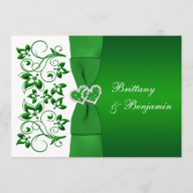 印刷されたリボングリーン、白いフローラ結婚式