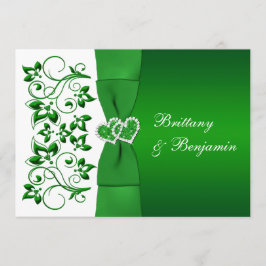 印刷されたリボングリーン、白いフローラ結婚式 招待状