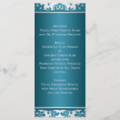 印刷されたリボンシルバー、ティール（緑がかった色）結婚のメニューカード メニュー (裏面)