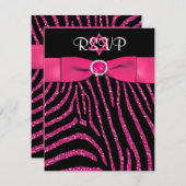 印刷されたリボンゼブラ、ピンクフェイクグリッターRSVPカード 招待状 (正面/裏面)