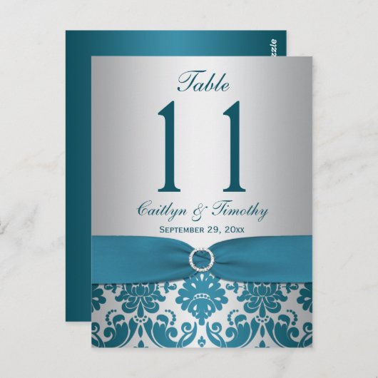 印刷されたリボンティール（緑がかった色）ダマスク表番号はがき ポストカード (正面/裏面)