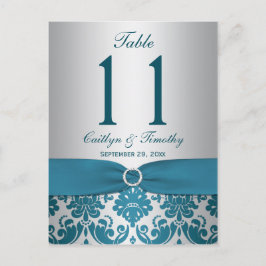 印刷されたリボンティール（緑がかった色）ダマスク表番号はがき ポストカード